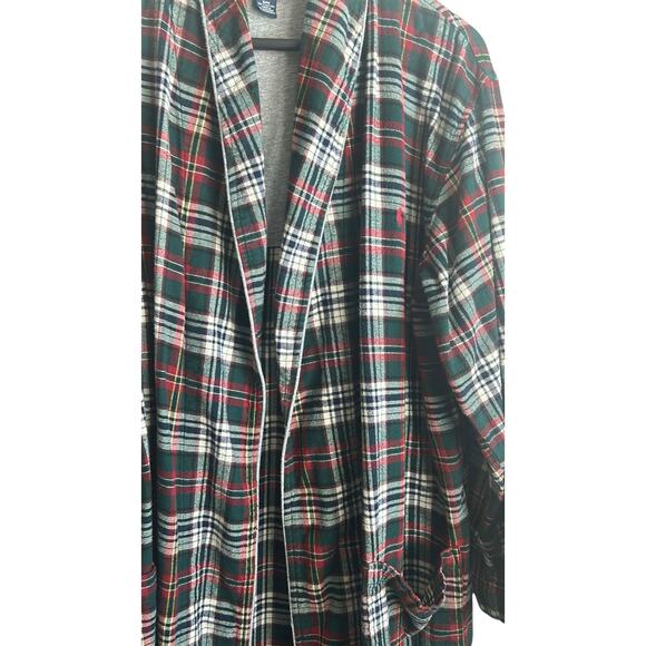 Polo Ralph Lauren‎ Sleepwear Mens Flanel Robe S/M Red Plaid Comfy Preppy Casual - Picture 7 of 15